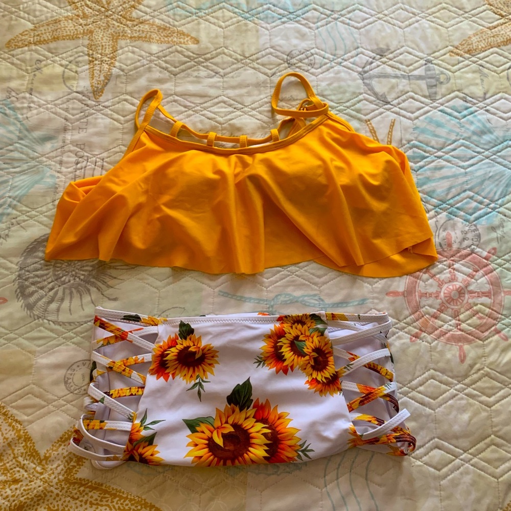 Sunflower Hanky Hem Crop Top Bikini